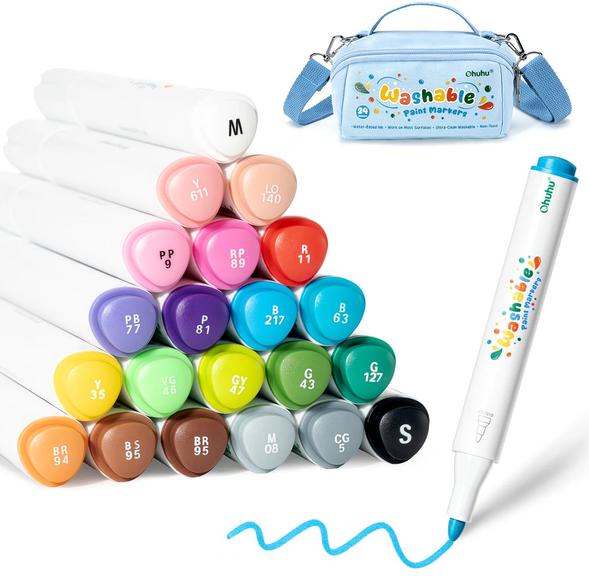 Ohuhu - Afwasbare Acrylverfmarkers - voor kinderen - Bullet Tip - 24 kleuren