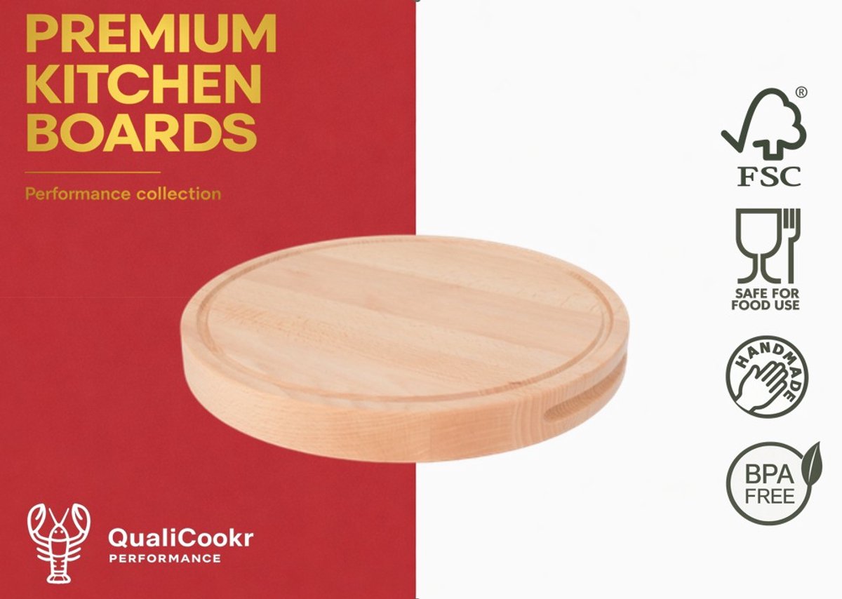 QualiCookr | Beukenhout Serveerboard ∅350x40MM | | Borrelplank