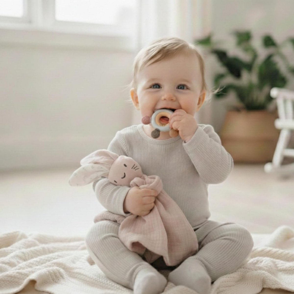 Luxe 6-delige Baby Cadeauset met Knuffel, Bijtring en Slabbertje Cadeau