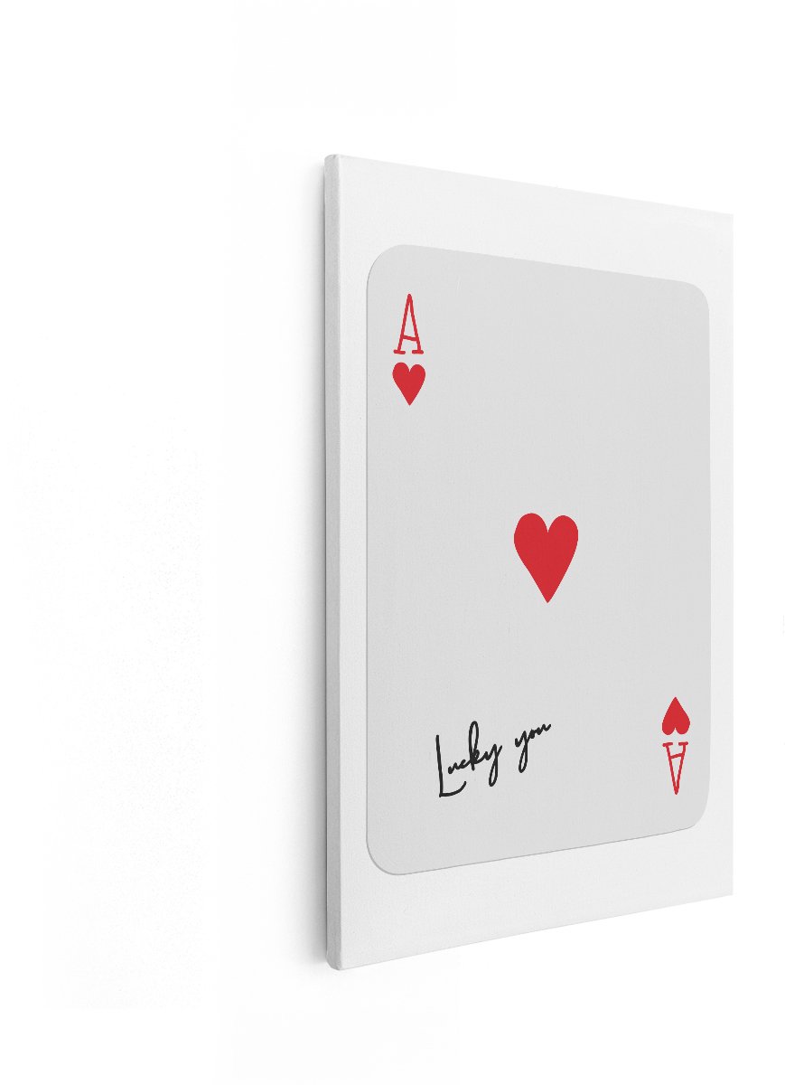 Artaza Canvas Schilderij Aas Van Harten - 60x90 cm - Wanddecoratie Speelkaart Lucky You -
