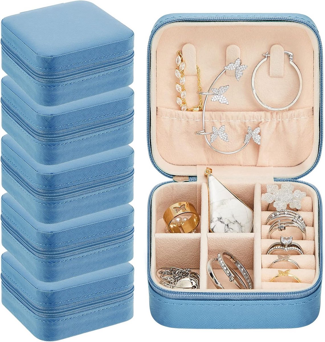 6x Kleine Reissieraden Etui Organizer voor Ringen Oorbellen en Kettingen - Compacte Opbergdoos