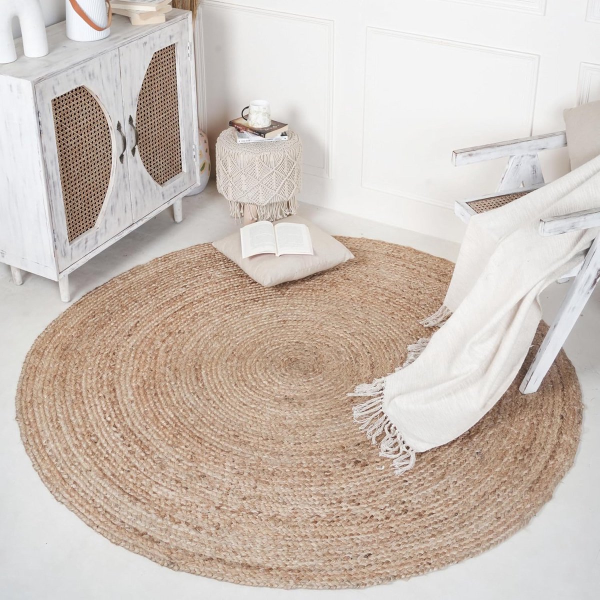 Ronde Jute Vloerkleed - Natuurlijk Vloerkleed - Woonkamer Decoratie - Handgeweven Uniek -