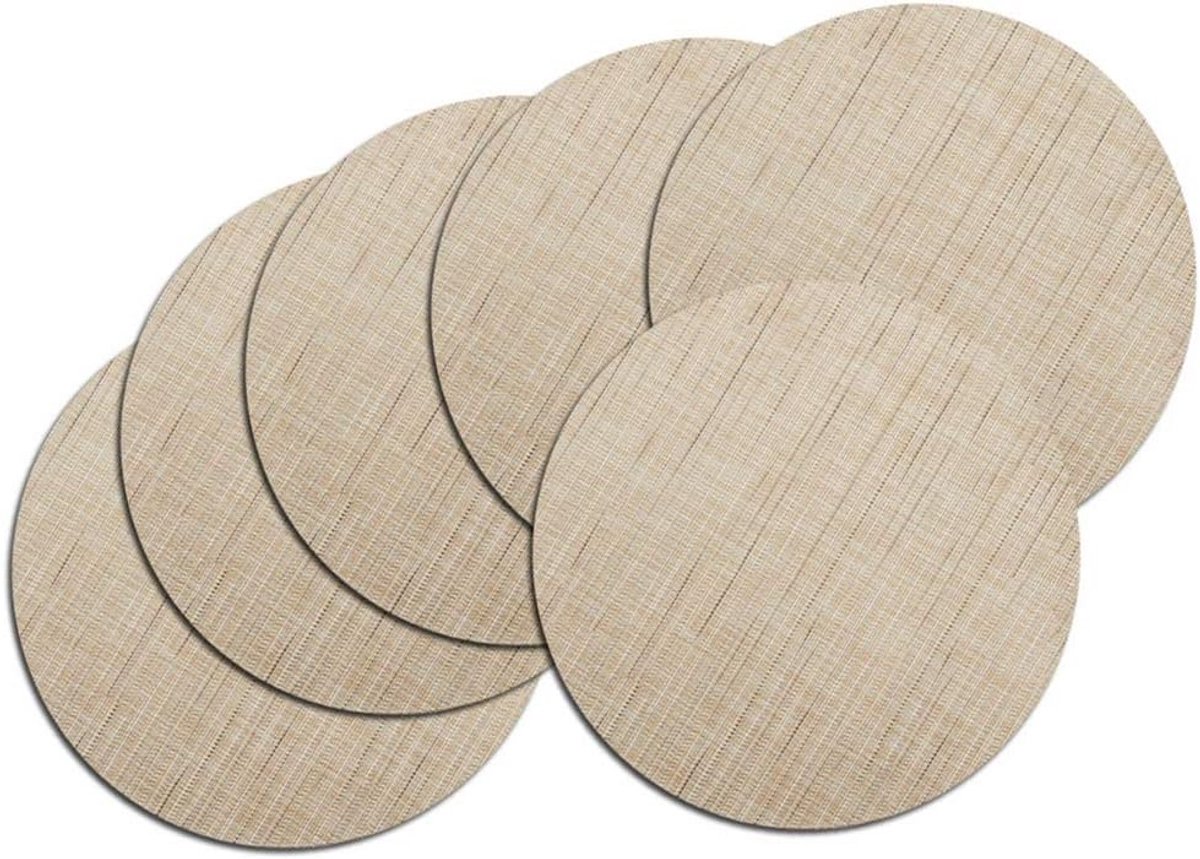 Set van 6 Ronde Geweven Placemats 35 cm - Wasbare Antislip Tafelmatten