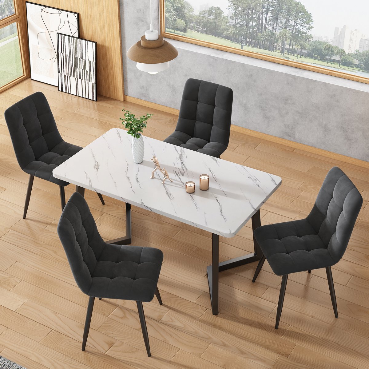 HAUSS SPOLE Eetkamerstoel - Luxe Fluwelen Design - Set van 4 - Ergonomisch Voor Thuis, Kantoor en Balkon - Donkergrijs