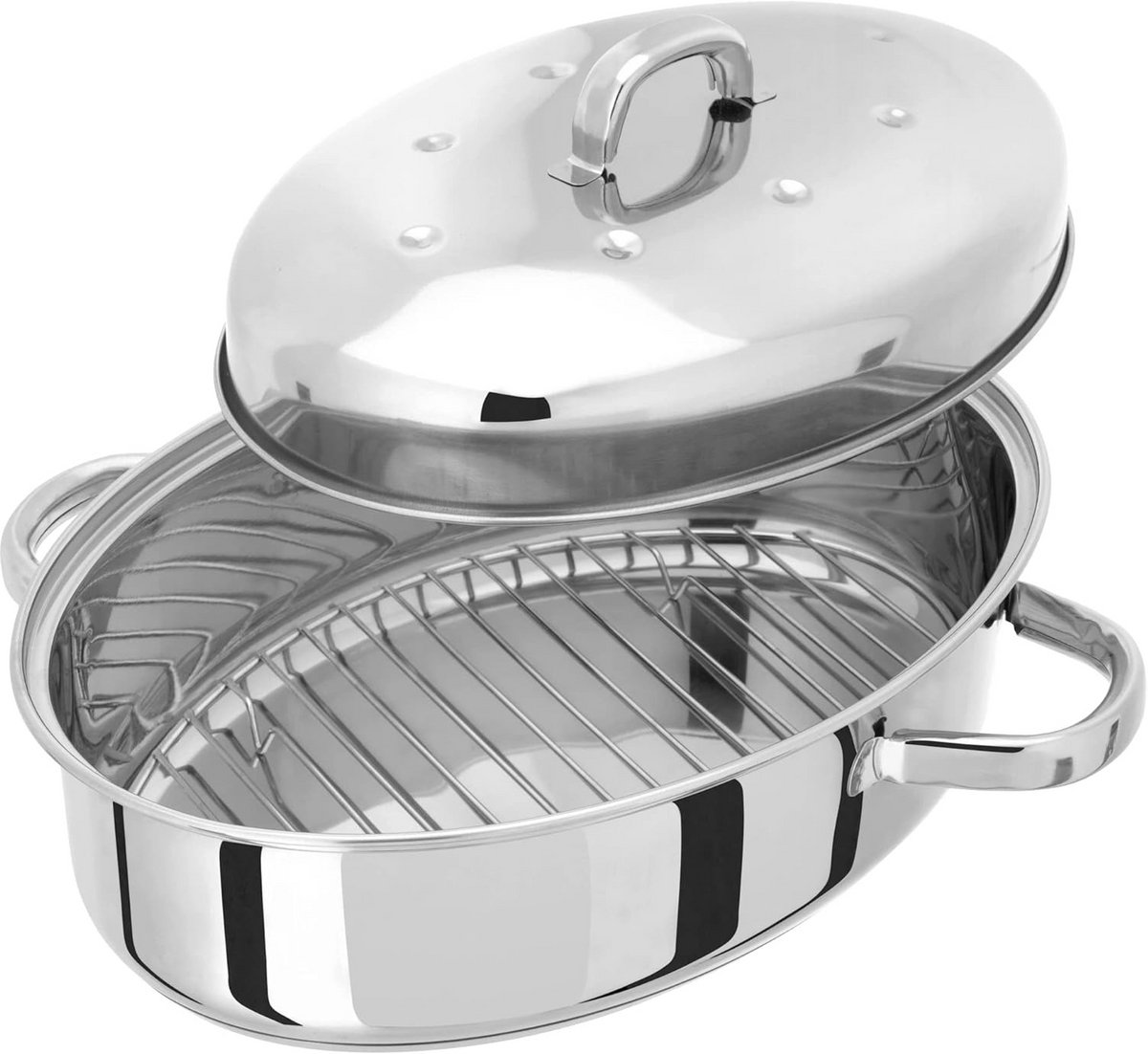 Ovale Braadpan 32 cm RVS met Deksel en Verwijderbaar Rooster