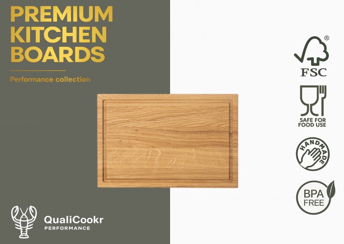 QualiCookr | Eiken Serveerboard (excl. houder) 300x200x20MM | Borrelplank | Kaasplank | Tapasplank | Serveerplank | Hapjesplank | Snijplank