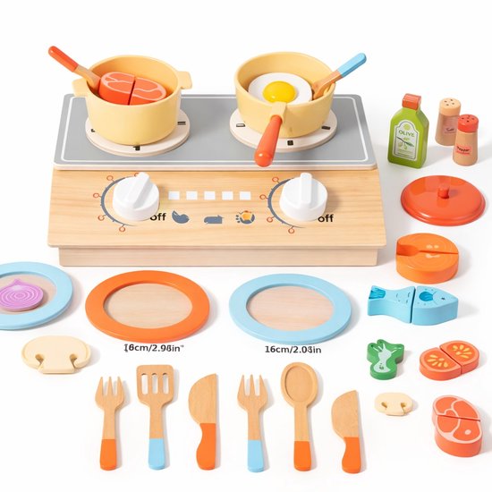 Houten Keukenspeelset voor Kinderen – Speelkeuken met Pannen, Kookplaat & Accessoires – Educatief Rollenspel Speelgoed – Vanaf 3 Jaar