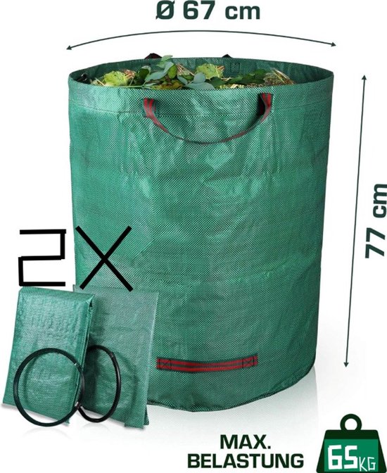 2 x Tuinzakken - Tuinafvalzak met Handgrepen - 272 Liter Bladzak voor Tuinafval - UV-Bestendig en Waterafstotend - Zelfstaand en Opvouwbaar - voor Gras - Bladeren - Tuinafval - Groensnede - Set van 2 — afbeelding 2