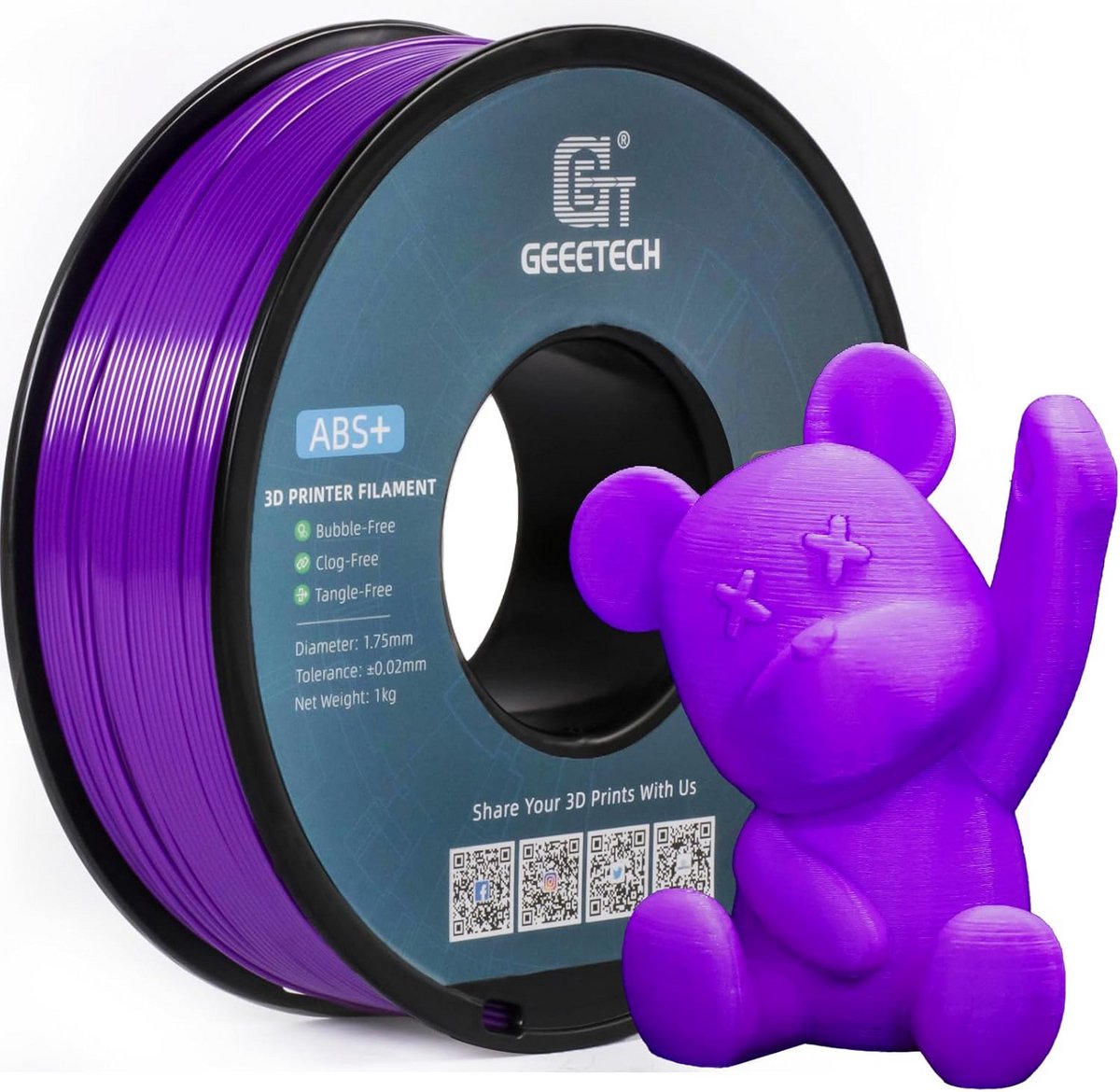 Glanzend 3D Printer Filament ABS+ 1.75mm 1KG Paars - Universele Compatibiliteit