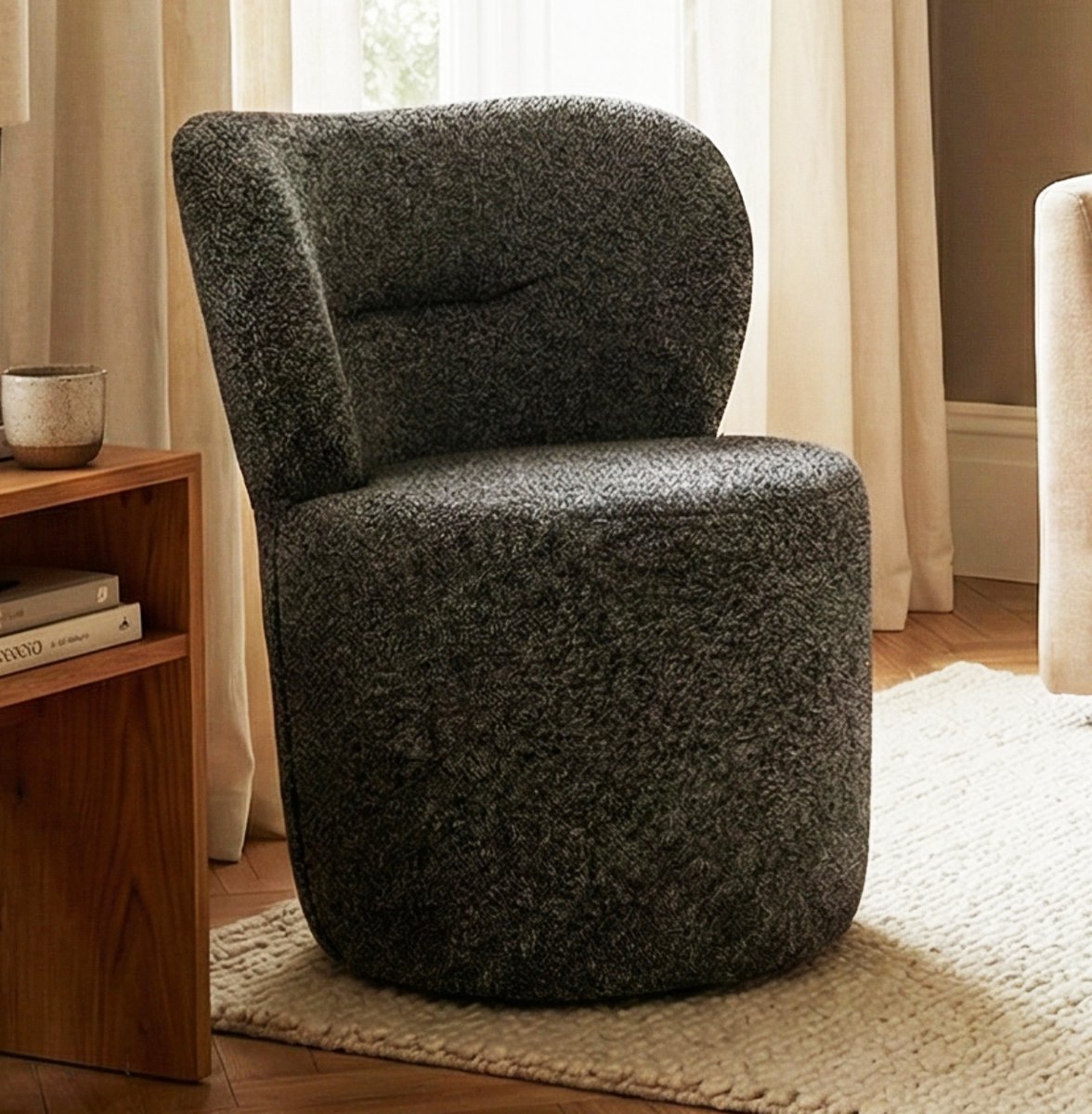 Fauteuil - Stoel 80x50x45 cm - poef met omhullende rugleuning - Zwart gemêleerd - Zitzakstoel