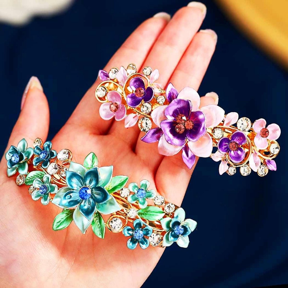 Set van 2 Luxe Haarspelden met Kristallen Bloemen en Frans Vintage Design