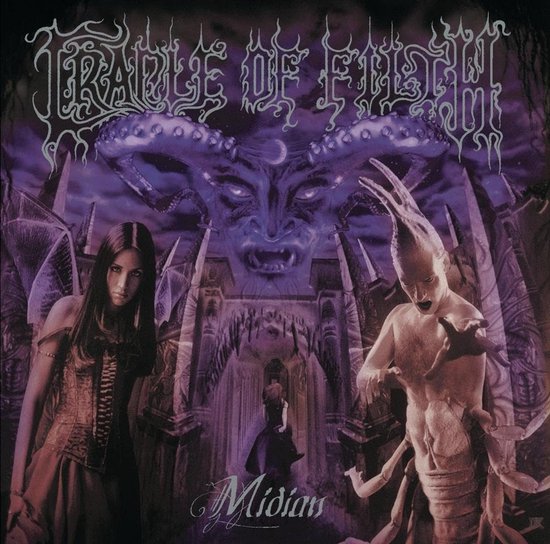 Cradle of Filth's 'Midian' album cover met demonische figuren en een vrouw.