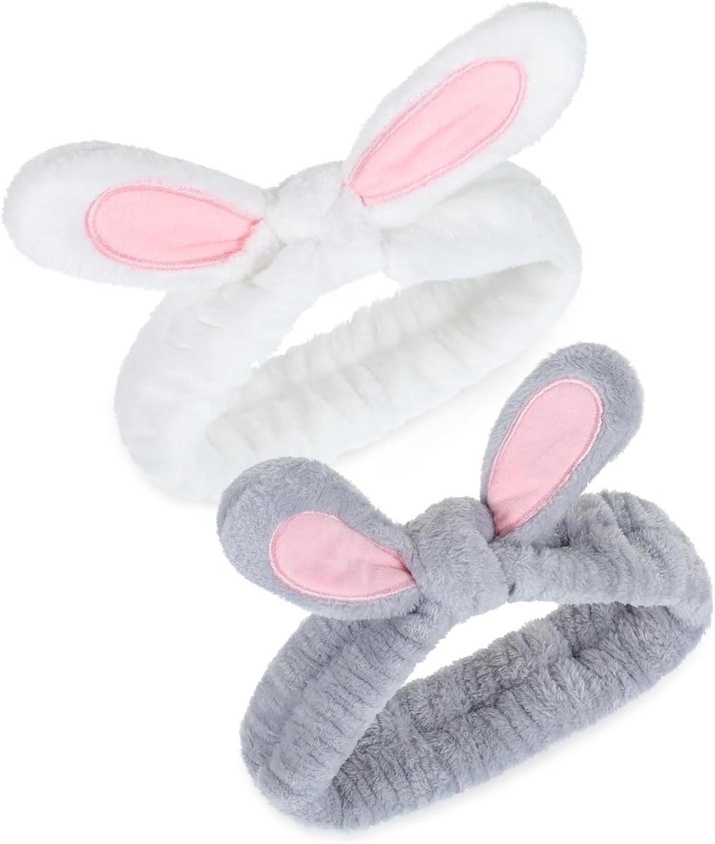 Hoofdband met konijnenoren voor make-up en SPA - Set van 2 stuks
