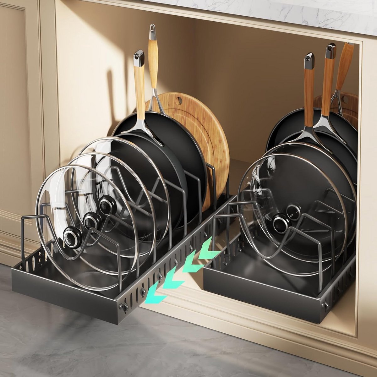 Uitschuifbare Potten en Pannen Organizer voor Onder Kast - 2 Stuks Zwart