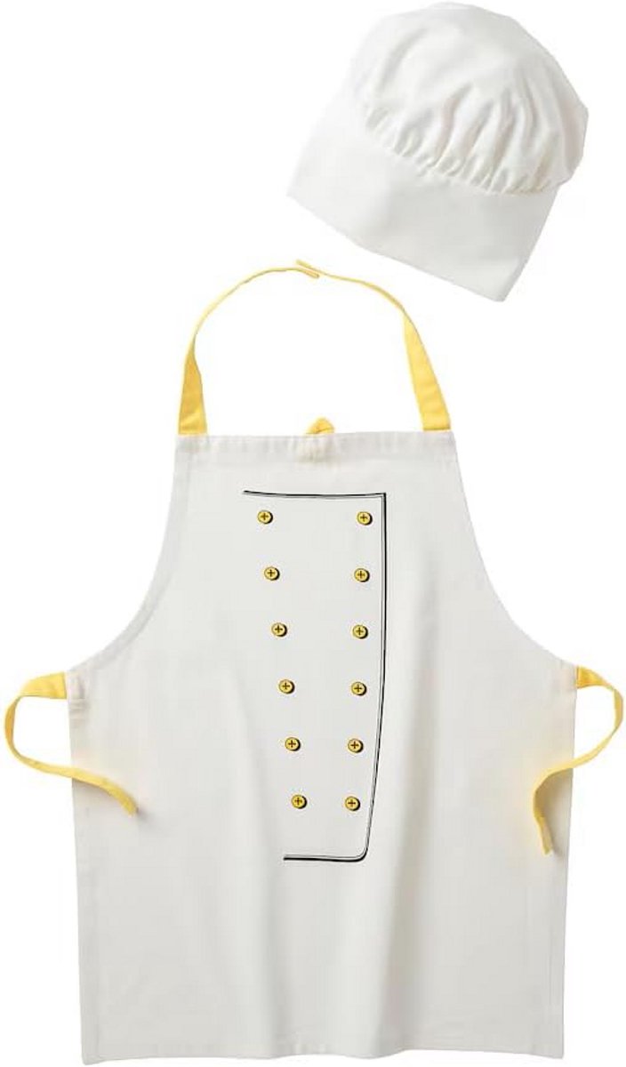 Kinderschort met Koksmuts – Wit en Geel Set voor Jonge Chefs