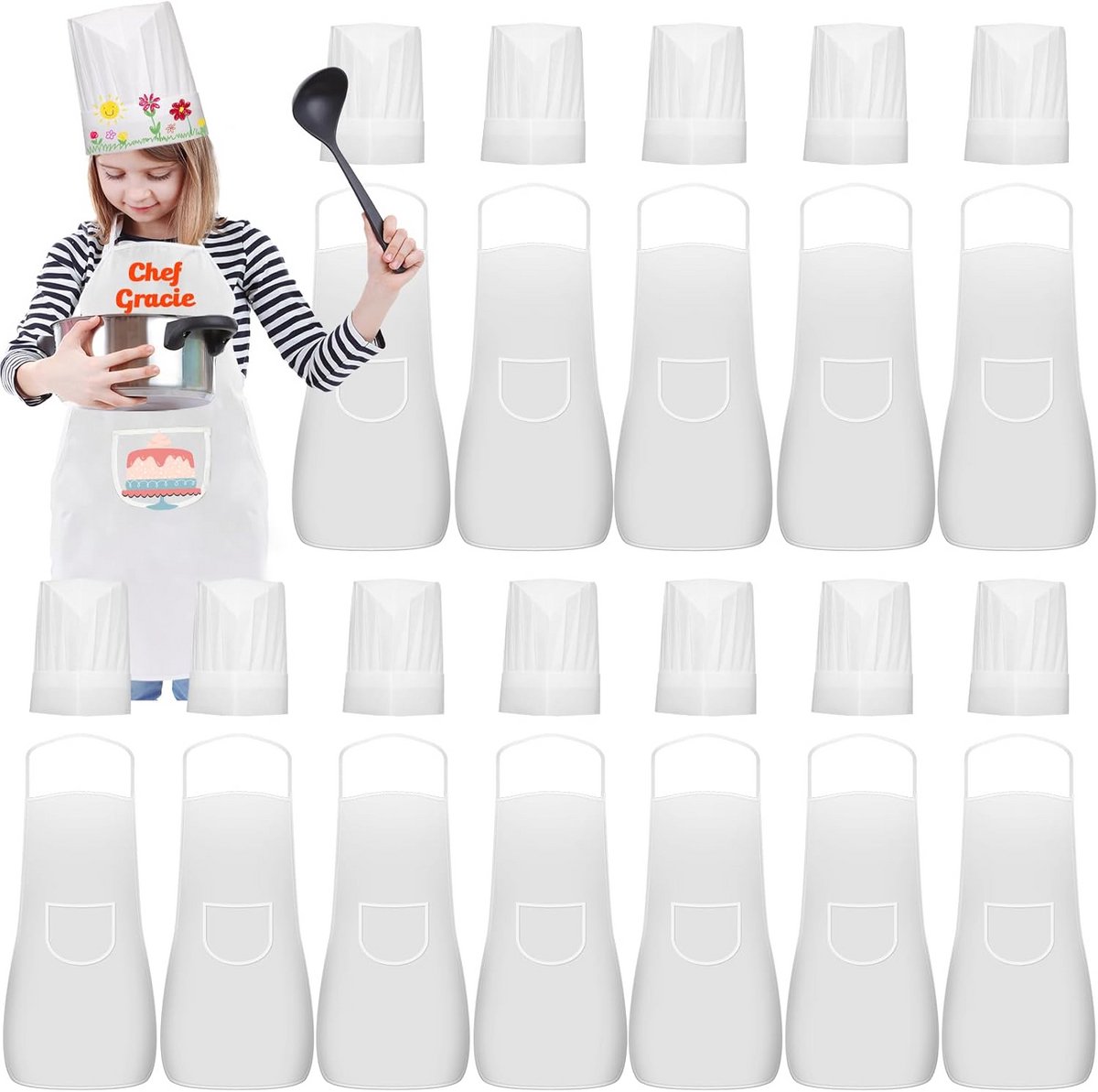 Kinder Schort en Koksmuts Set - Keuken Koken Bakken Schilderen - Leeftijden 5-12 Jaar