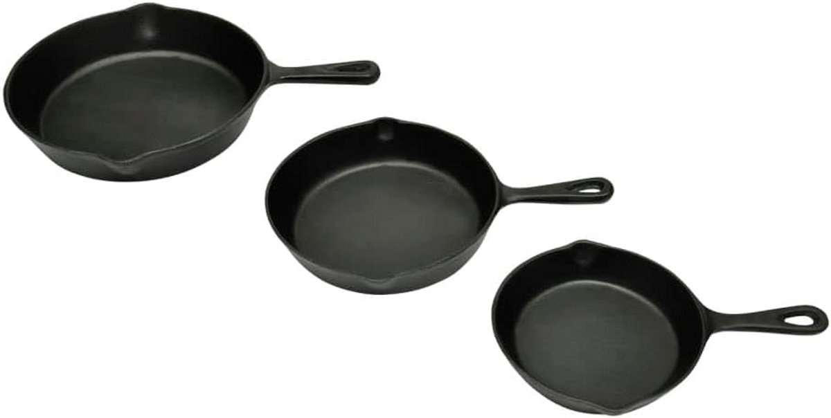 Gietijzeren Koekenpannen Set van 3 - Inclusief Diverse Maten voor Koken en BBQ