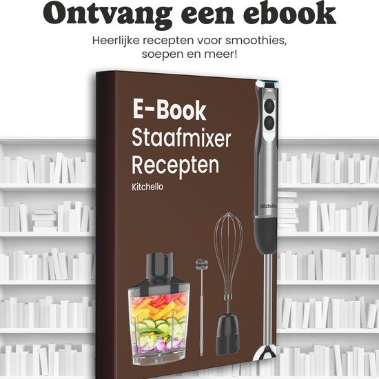 Kitchello - 7 in 1 Staafmixer set - met Hakmolen, Garde, Melkopschuimer, Pureerstaaf en Maatbeker - Soepmaker - Handmixer & Blender - 8 Snelheden - 1000W - Zwart - RVS van Merkloos — afbeelding 3