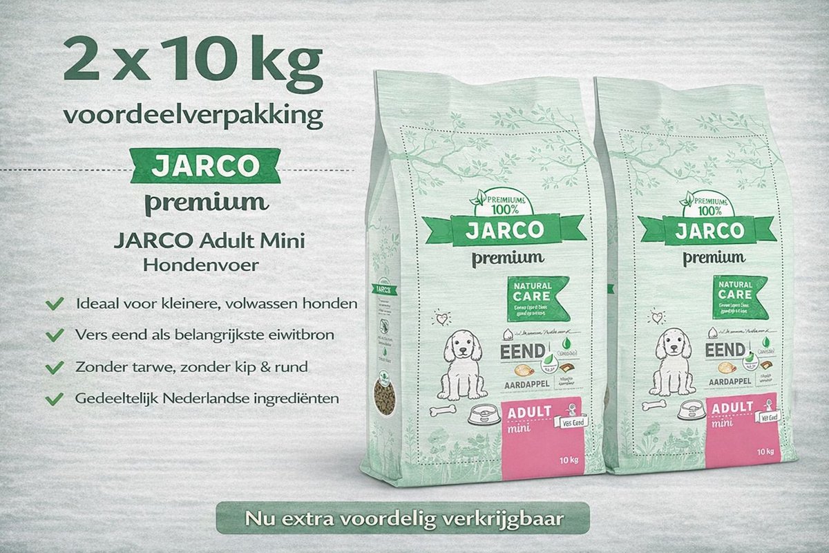 Jarco Dog Natural Mini Adult Eend - Hondenvoer - 2x 10 kg 2-10kg Voordeelverpakking