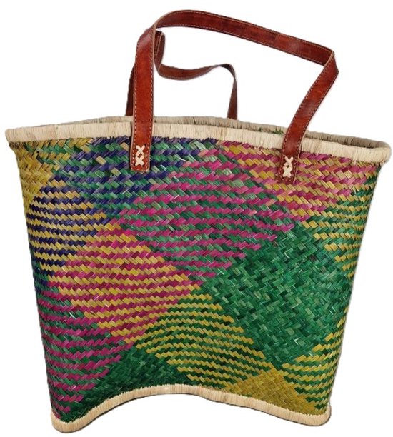 Strandtas - Boodschappen tas - Beach - Ibiza Style - Bohemian - gekleurd - Br 45 x D20 x H 34/51 cm