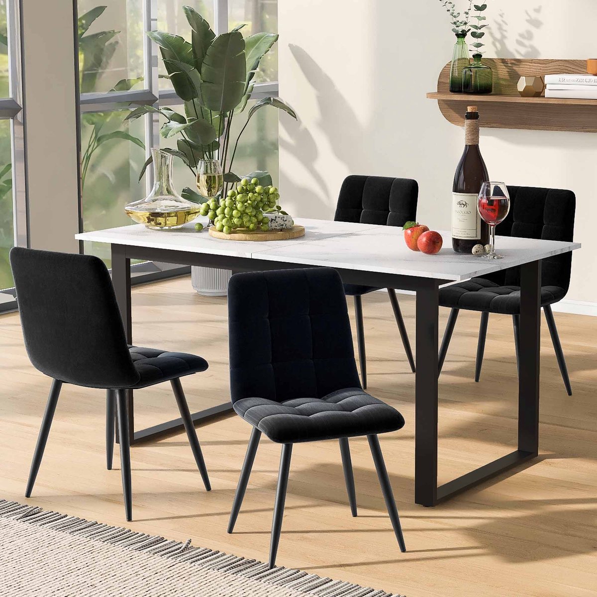 HAUSS SPOLE Eettafel - Uittrekbare Eettafel Met Verstelbare Voetjes En Robuust Metalen Onderstel - MDF Marmerlook Tafelblad - 140/180x80x75 cm - Wit