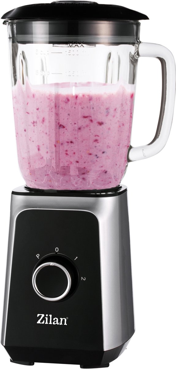 Zilan Blender 1000W – 1,5L Glazen Smoothie Blender met Ice Crush Functie – Keukenblender met RVS Messen, 2 Snelheden & Pulse