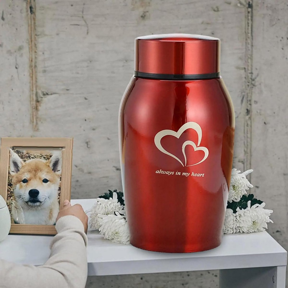 Rood Roestvrijstalen Urn voor Huisdieren Herdenking Hond of Kat
