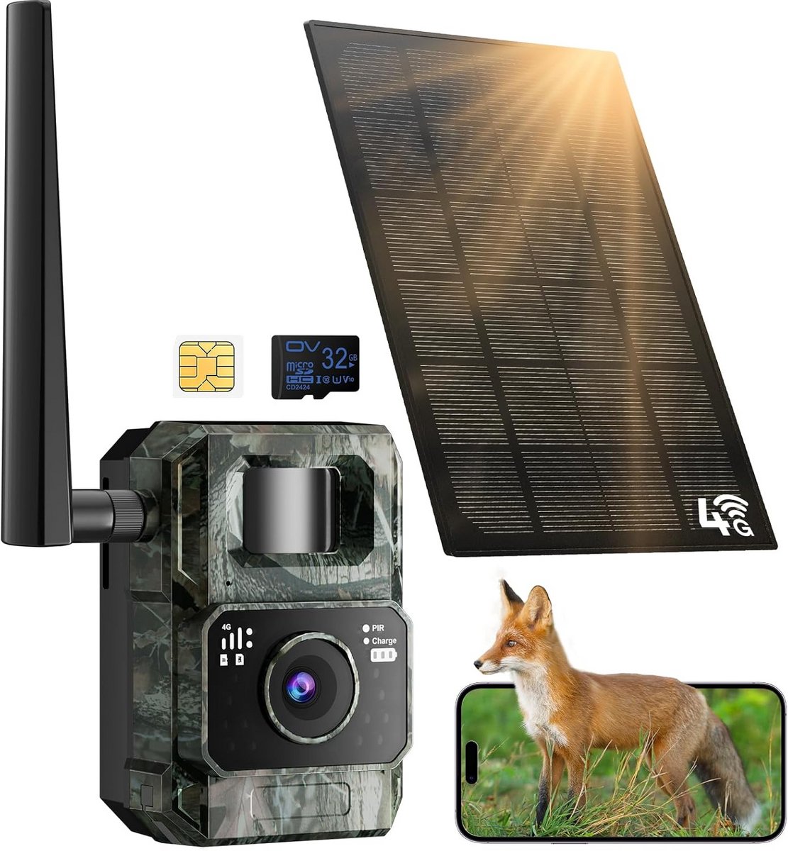 4G LTE Wildcamera met Simkaart, 48MP en Zonne-energie Opladen