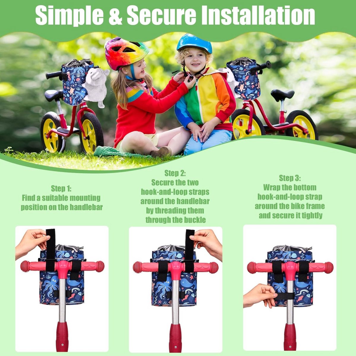 Waterdichte Fietsmand Kinderen Voorop met Knuffel - Stuurtas voor Fiets, Loopfiets en Driewieler