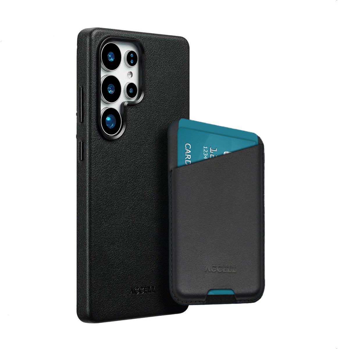 Accezz Echt Leren Hoesje inclusief Leren Magnetische Ring Wallet - Geschikt voor Samsung Galaxy S25 Ultra - Black