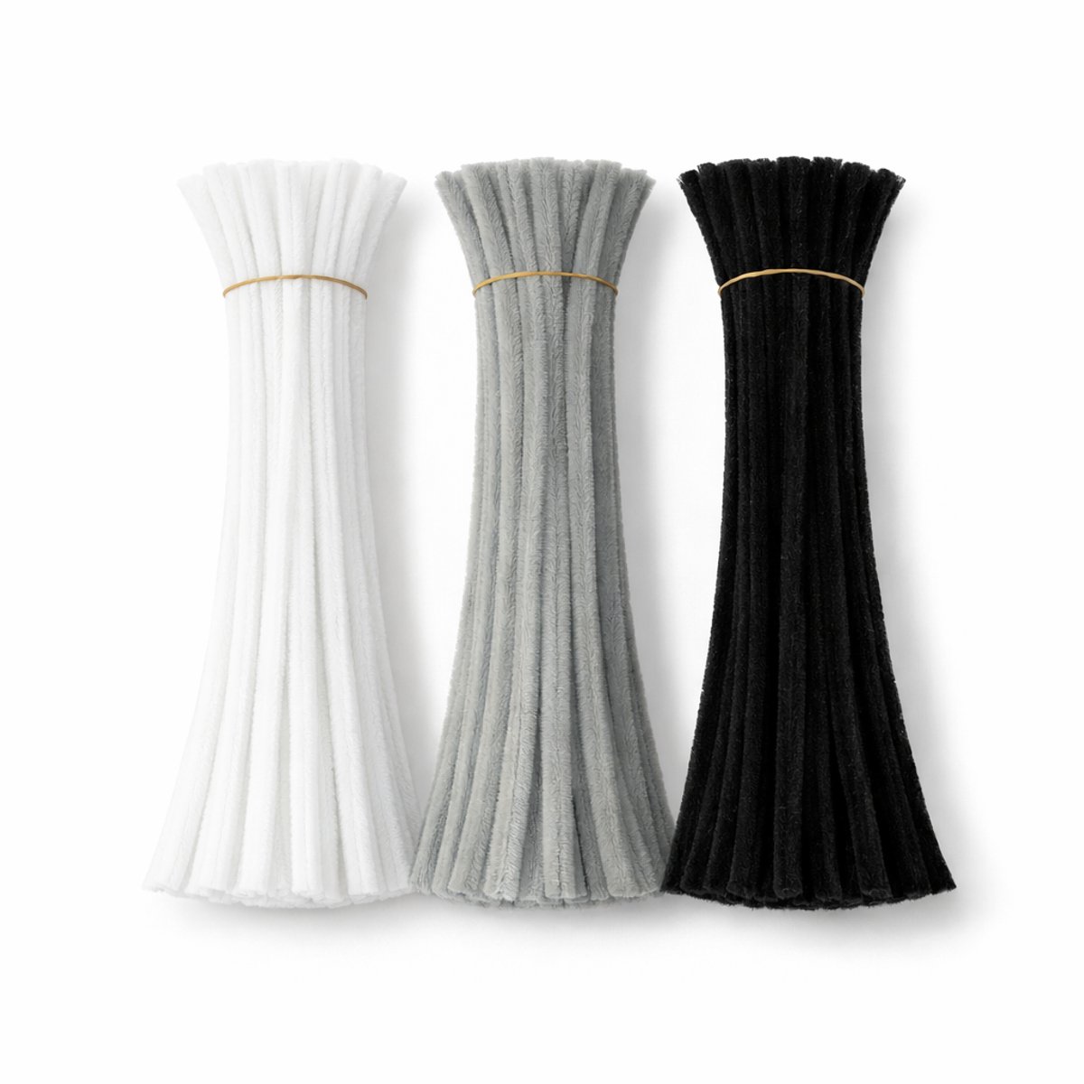 Pijpenragers Chenilledraad - 150 Stuks - Wit, Zwart & Grijs - 30 cm - Kasey