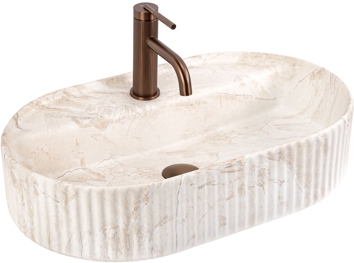 Rea - Opzetwastafel Marcela 60 Saturn Sanitair Keramiek, Beige, Ovaal - 60 x 37 x 13,5 cm