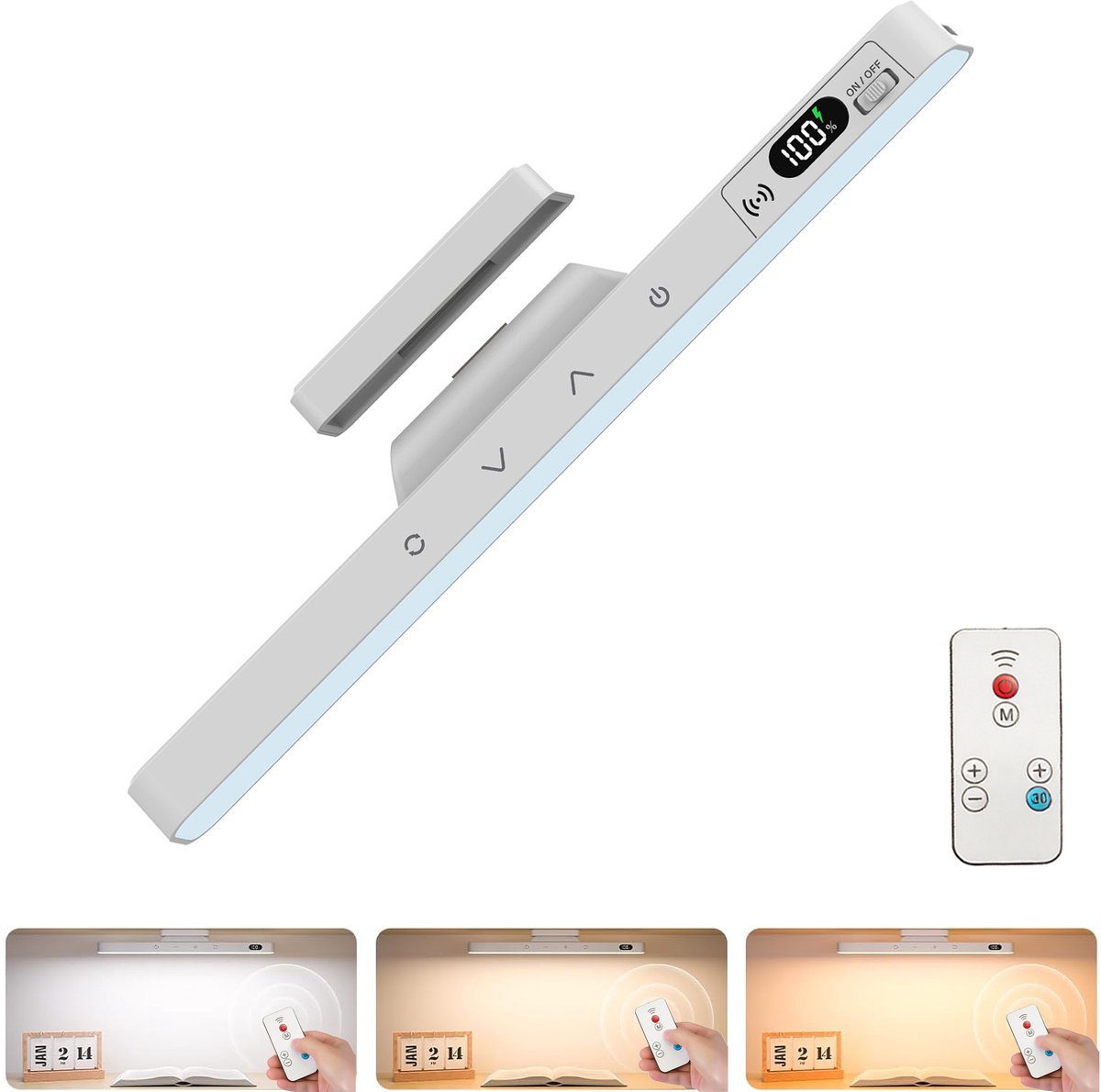 REFTTENW Led Kastverlichting - Led Leeslamp - Met Magneet - Oplaadbaar - Met Afstandsbediening - Dimbaar - Spiegellamp Usb C Oplaadbaar - Hoek Verstelbaar (135°) - Wit