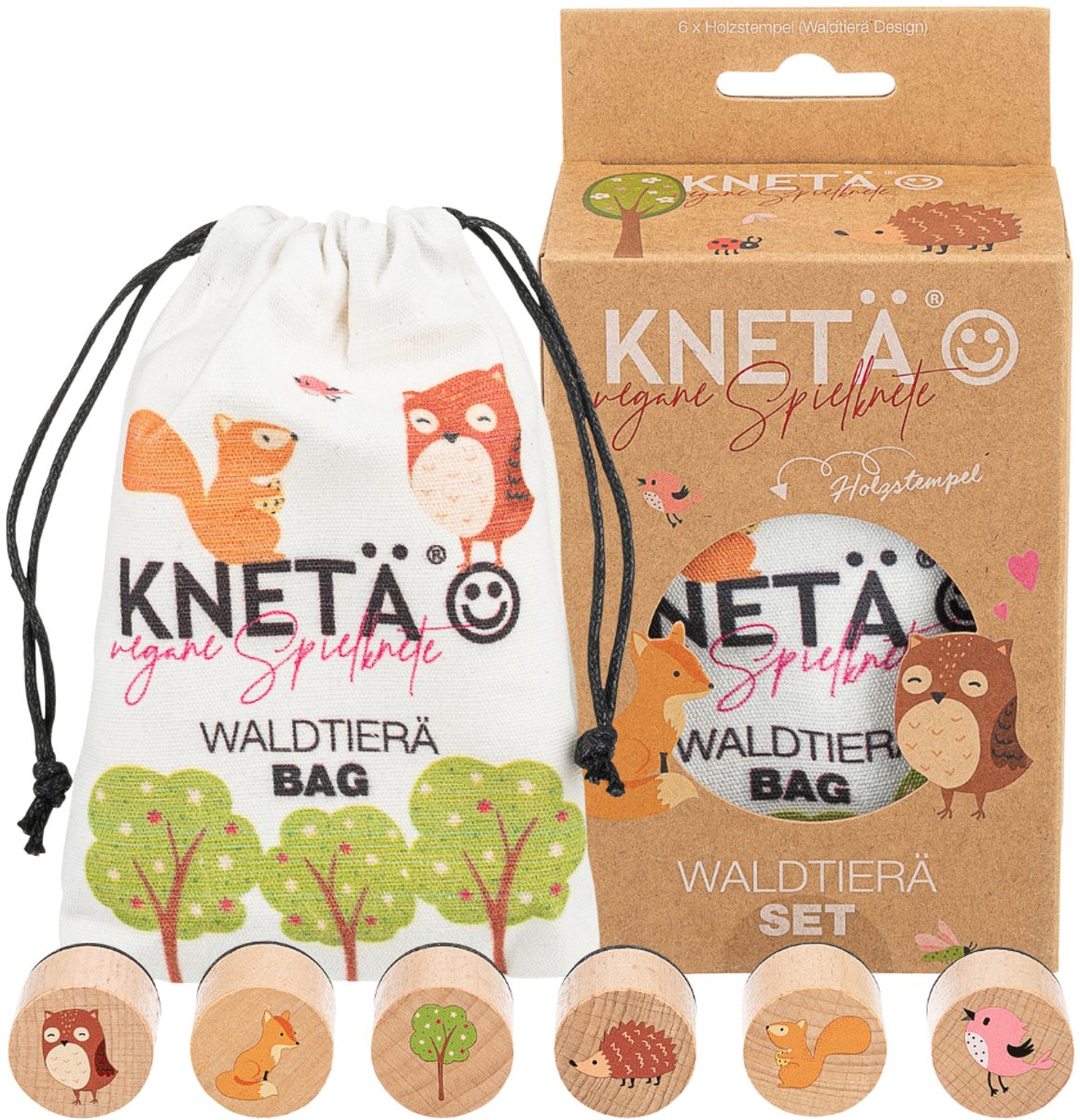 KNETA Stempelset - Bosdieren - 6 Stempels - In Geschenkdoos - 1 Jaar