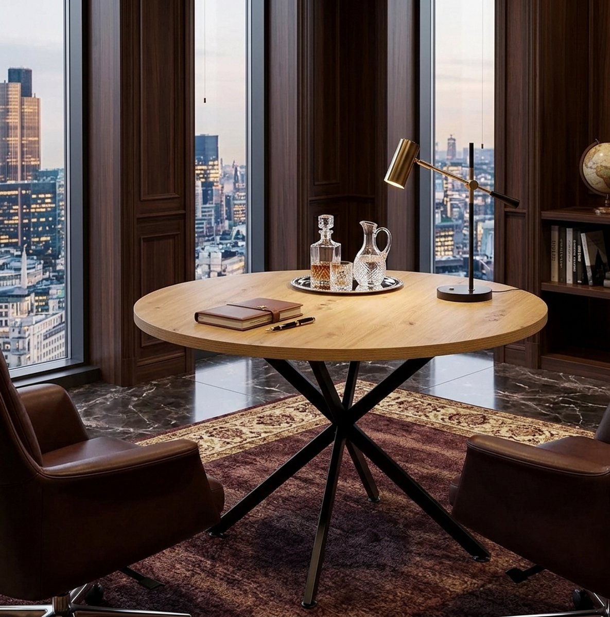 Ronde eettafel 100 cm met Kruispoten en verstelbare Voeten - Modern Scandinavisch design voor 4-6 personen - Met MDF Tafelblad - Casa Serena – 100 cm – Casa Dorada