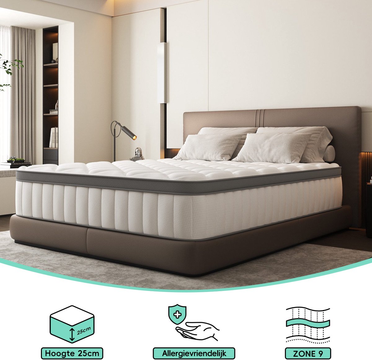 Saikefy Matras 160x200 tweepersoons - 25cm - Pocketvering Matras - 7-Zones - Orthopedisch - Anti-Allergie - Traagschuim - Gemiddelde Stevigheid