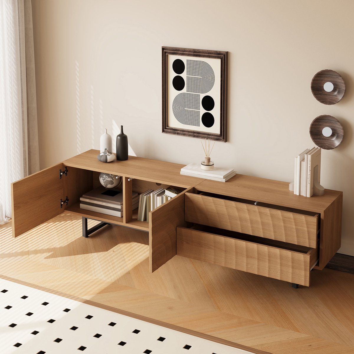 Modern tv-meubel - tv-standaard - tv-paneel - lage tv-standaard - 3D-textuur - 180 x 38 x 
