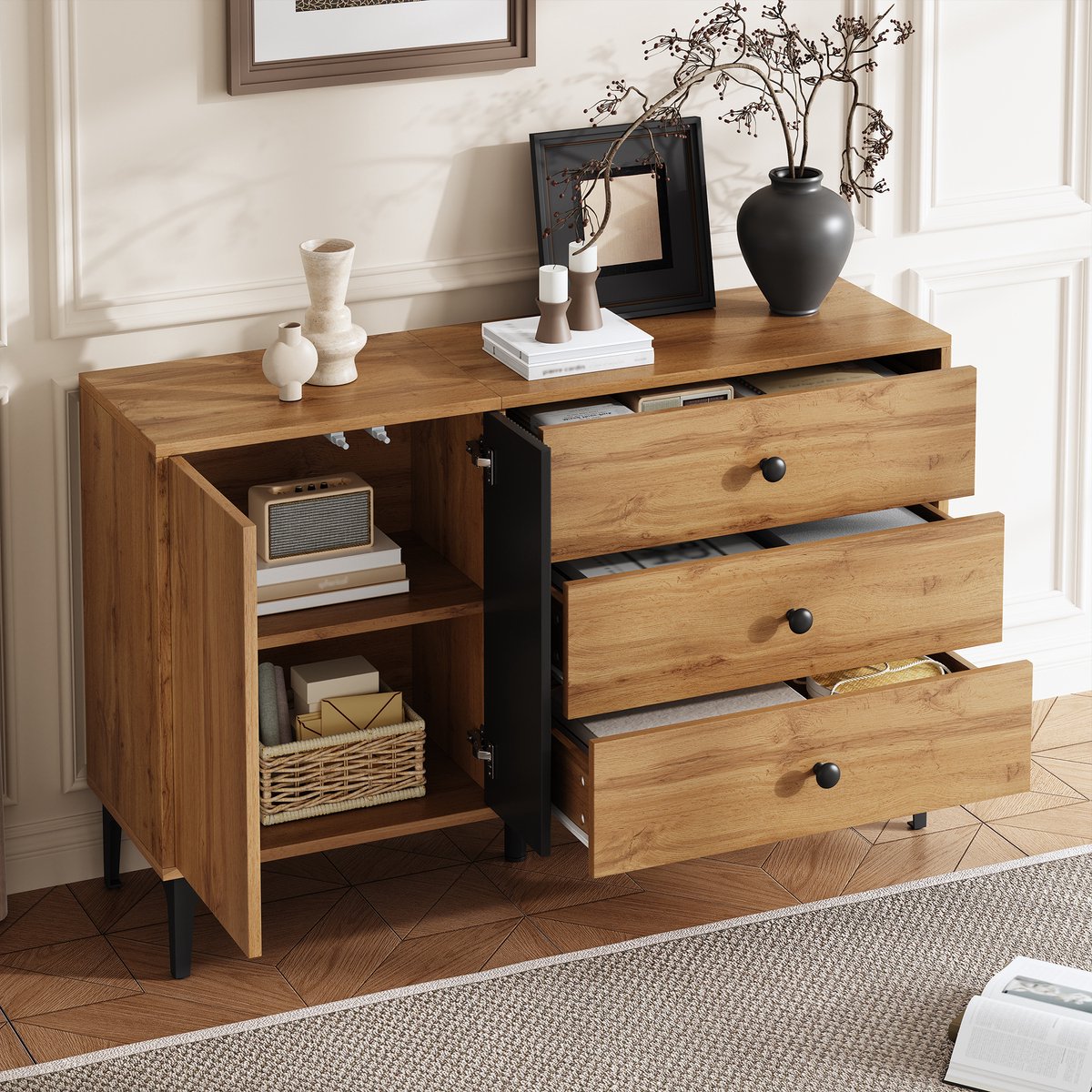 Merax Moderne eenvoudige dressoir - kast - opbergkast - buffetkast - woonkamer set - 120x35x76 cm Houtkleur