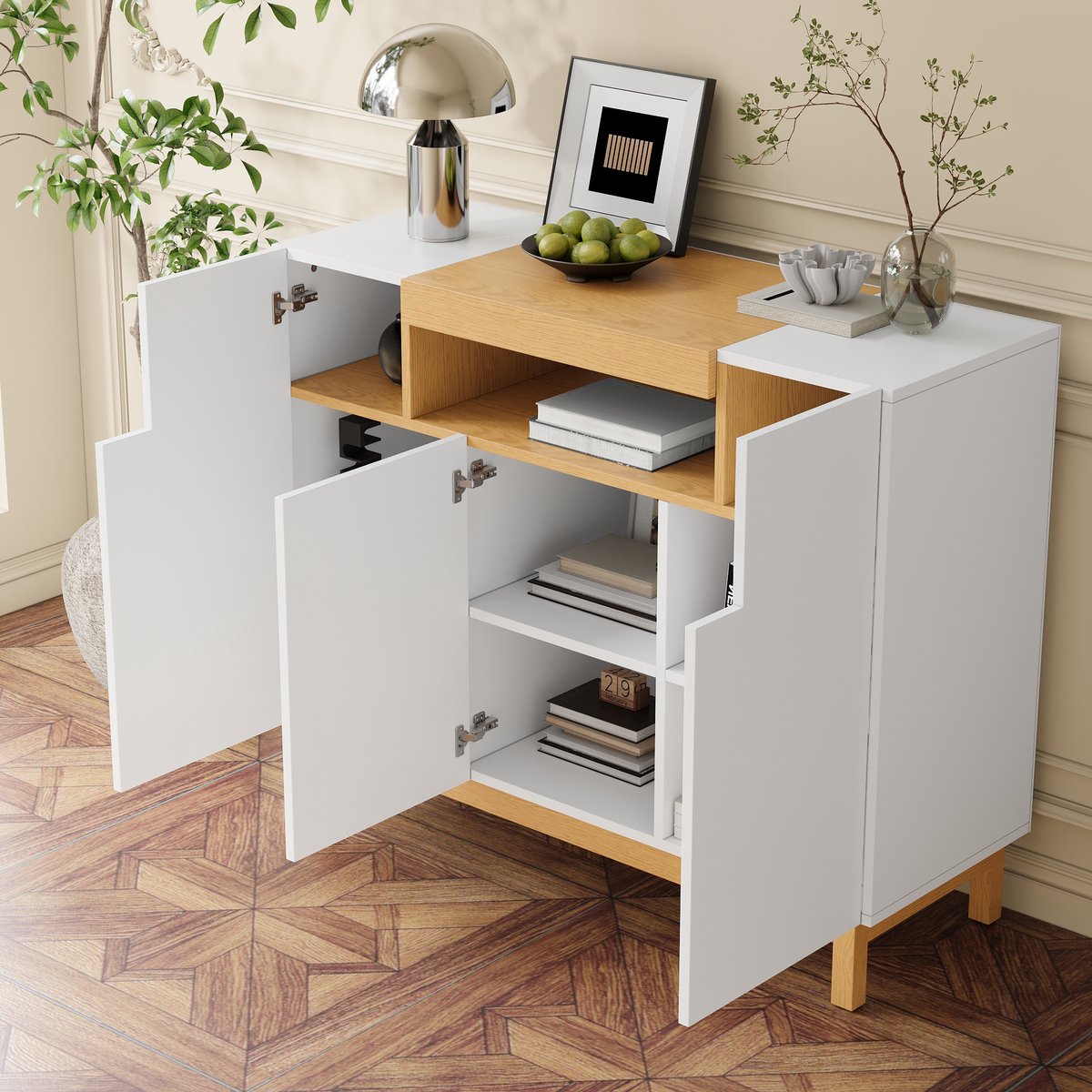Dressoir - drie deuren - geschikt voor woonkamer en eetkamer - multifunctioneel opbergmeubel - wit