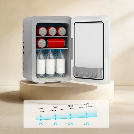 Puluomis - Mini koelkast 10L - Skincare & make-up fridge - 12V & 220V - Koel & warm - Auto koelkast - Compact - Ggrijs van Merkloos — afbeelding 4