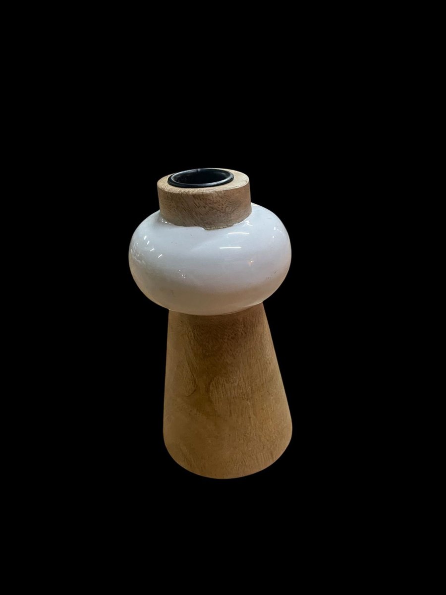 Kandelaar mangohout 15x8cm wit