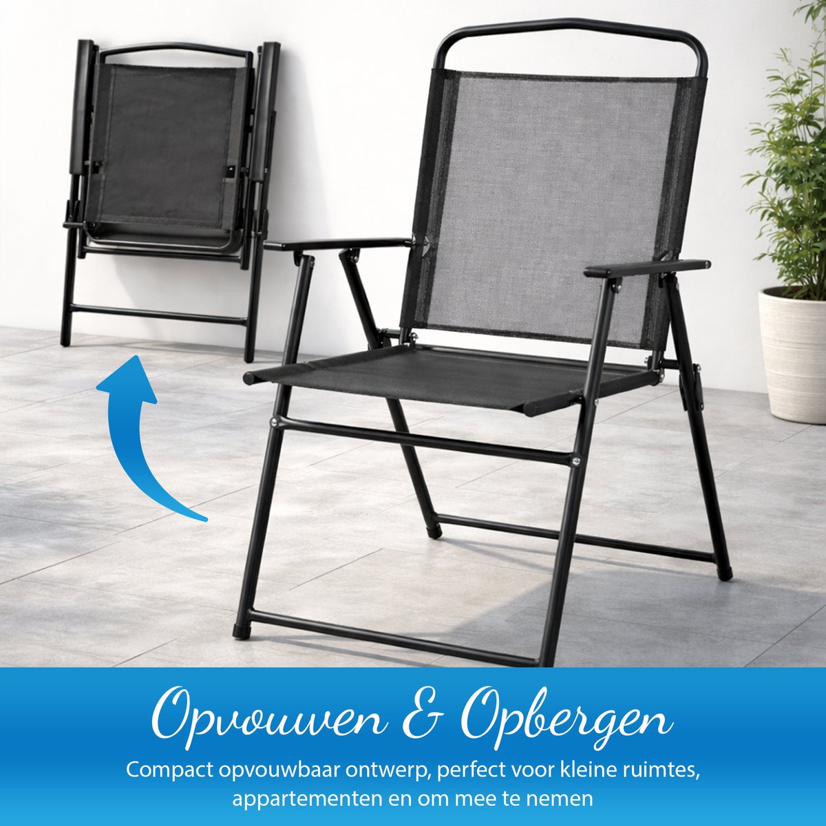 Happy Holidayz 2 Opvouwbare Tuinstoelen Zwart - Tuinstoel Set 2 Stuks 65x53x90cm - Staal Weerbestendig - Inklapbare Strandstoel voor Tuin, Balkon & Camping - Kampeerstoel - Vouwstoel - Klapstoel buiten - Campingstoel - Tuinstoelen - Balkonstoel thumbnail 4