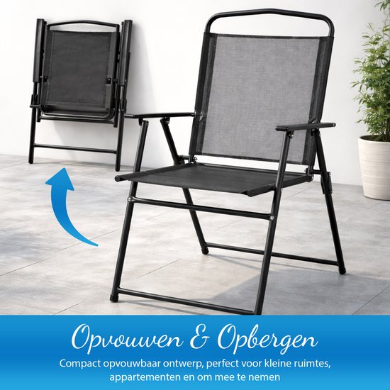 Happy Holidayz Opvouwbare Tuinstoelen - 2 Stuks - Zwart - 65x53x90cm - Tuinstoel Inklapbaar - Inklapbare Strandstoel - Set van 2 - Staal - Tuin of Balkon of Strand - Weerbestendig - Vouwstoel voor op Terras/Camping van Merkloos — afbeelding 3