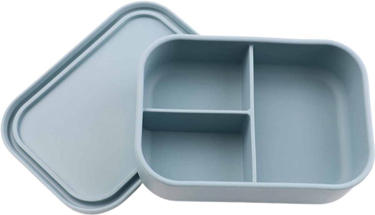 Siliconen Lunchbox/Broodtrommel (BPA-Vrij) – 3 Vakken – Magnetron & Vriezer – 1300ml– Mistblauw