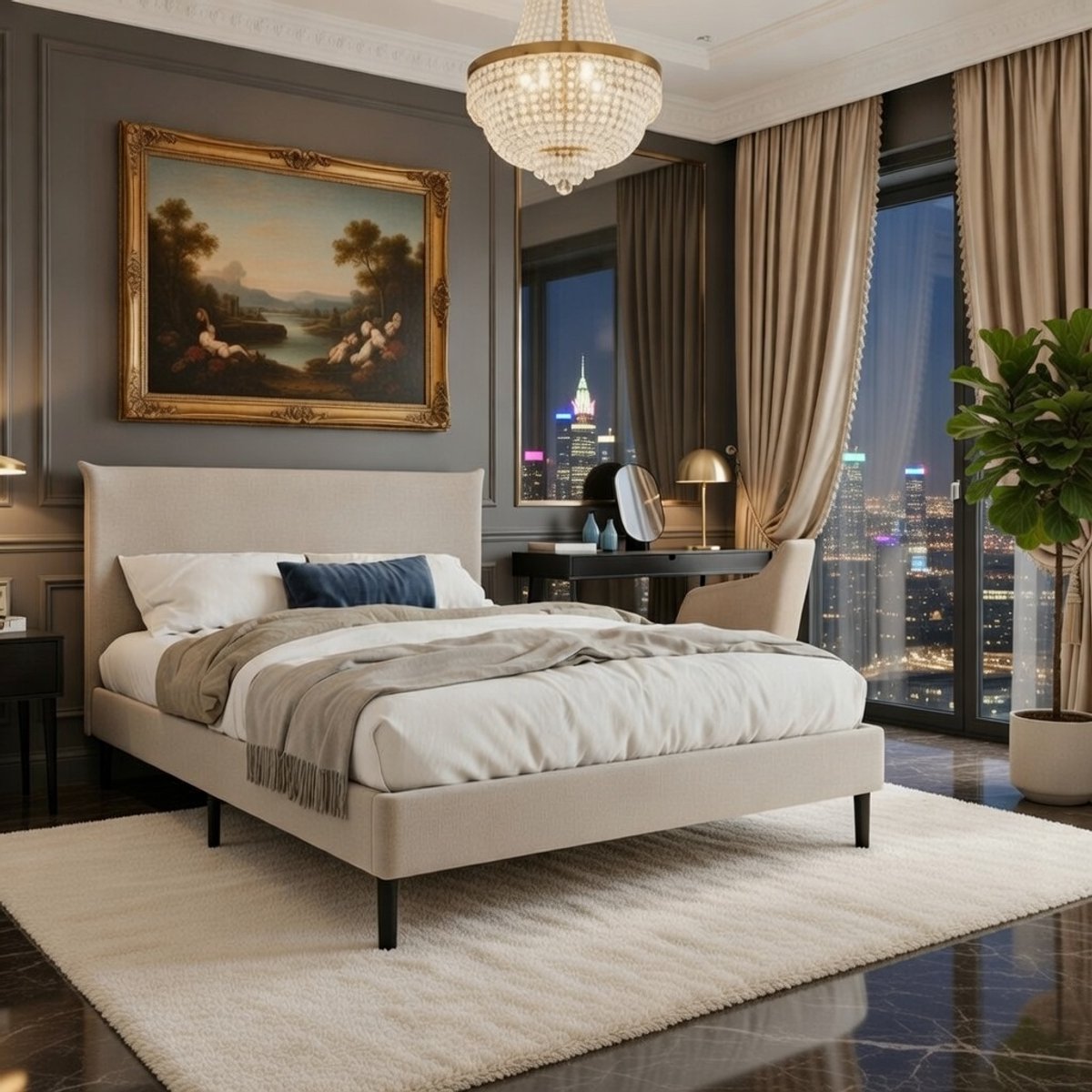 Luxe Tweepersoonsbed 140x200 cm - Gestoffeerd bed met Hoogwaardig Corduroy Hoofdeinde, Modern Design, Comfortabel en Robuust Bedframe, Beige - Ideaal voor slaapkamer, logekamer van Studio Casa Serena