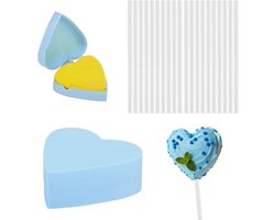 Cakepopvorm met 20 Stokjes voor Bruiloft en Verjaardag - Blauw, 3D Maker voor Cupcakes en Desserts - Ijs en Chocoladevormen, Bakken thuis - Hartvorm.