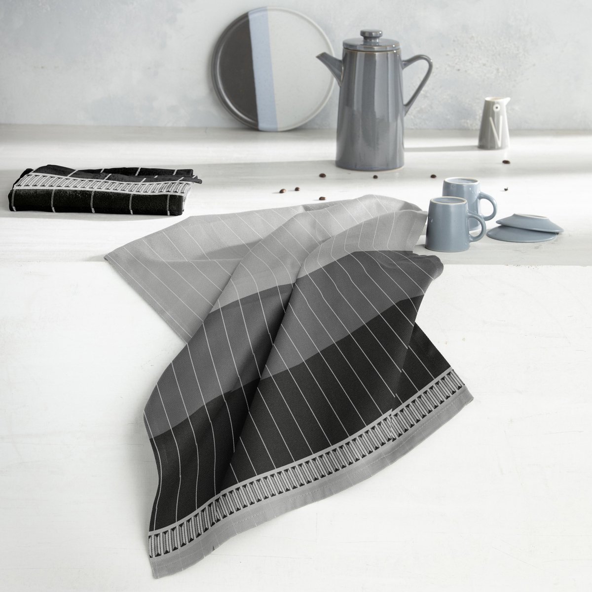 DDDDD - Jules - 6x Theedoek - Set van 6 stuks - Katoen - Geometrische Print - 60x65 cm - Antraciet