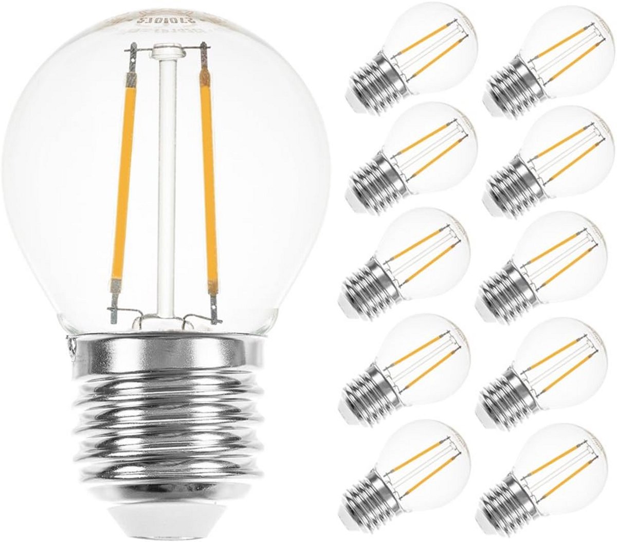 Set van 10 LED Filament Lampen E27 Druppel 2W (vervangt 25W) Extra Warm Wit Licht 2200K