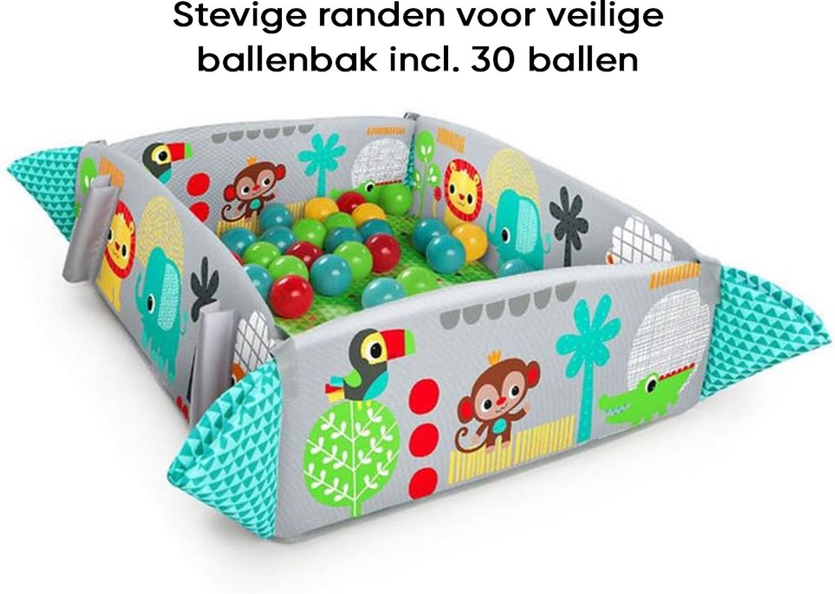 Multifunctioneel Speelkleed Baby + Buikligtrainer - Babygym met AANPASBARE WANDEN - Speelmat met Boog - Incl. 20 Ballen + 5 Speeltjes - Vanaf 0m+ — afbeelding 7