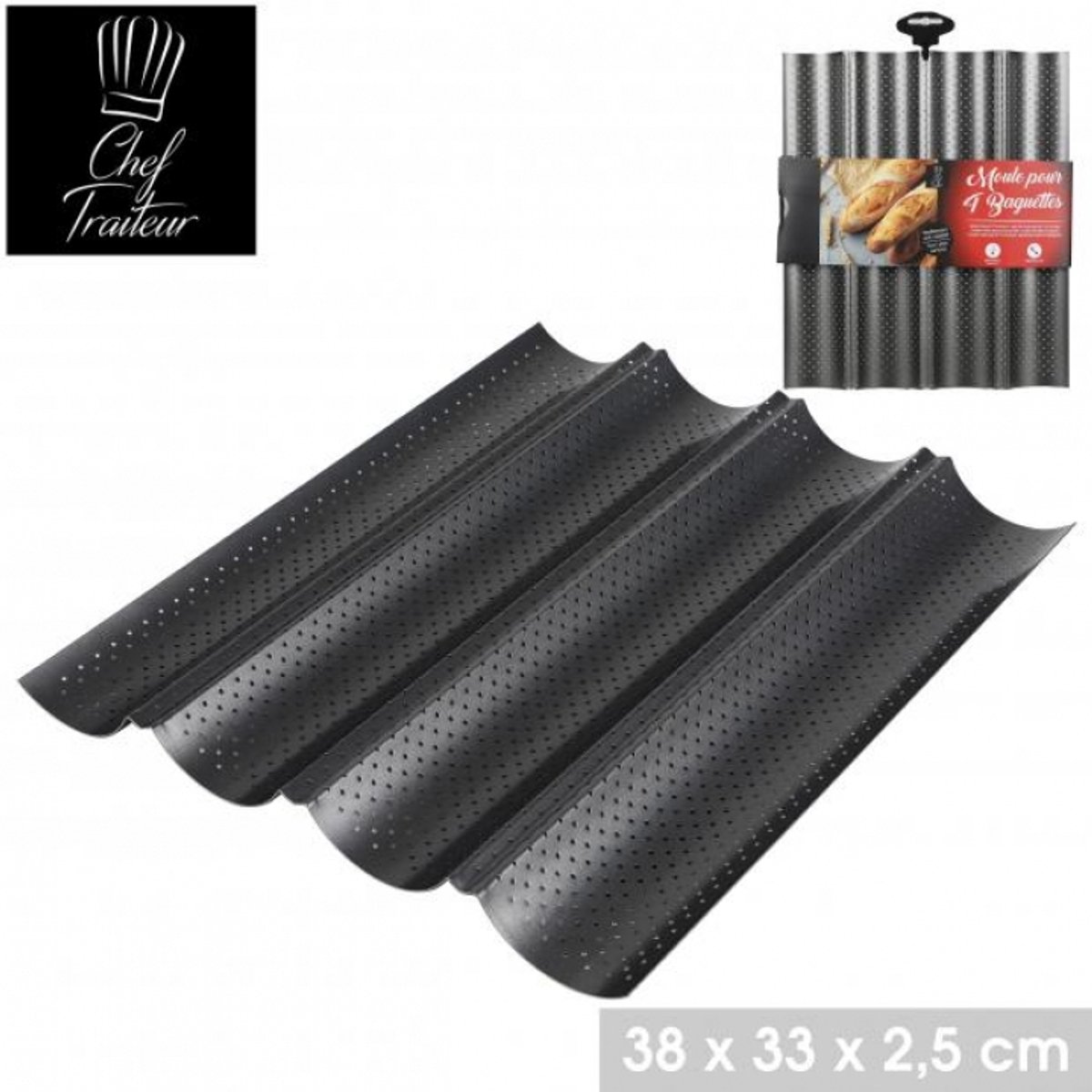 “LE FOUR” bakvorm voor 4 baguettes 38×33×H2,5 cm